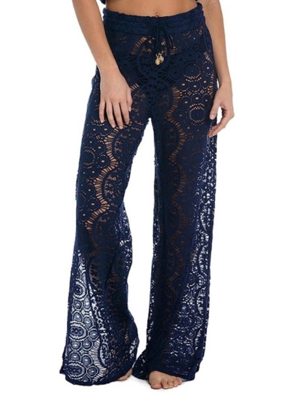 Sunshine 79 The Chillin’ Coverup Pants Navy Crochet Lace Size S